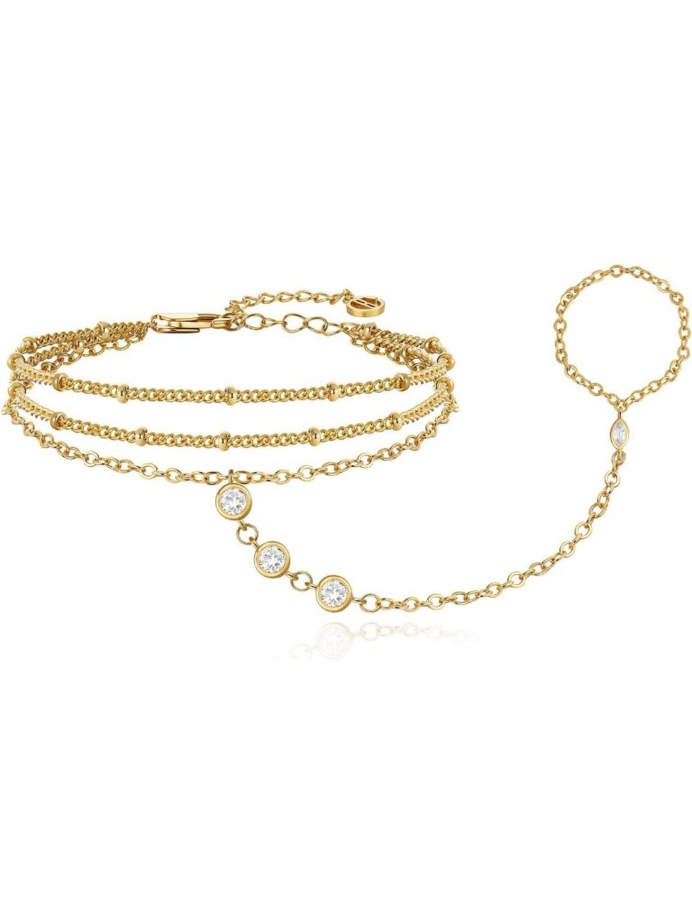Elegant 18K Gold Plated Hand Chain Bracelet for Women - Stylish Accessory